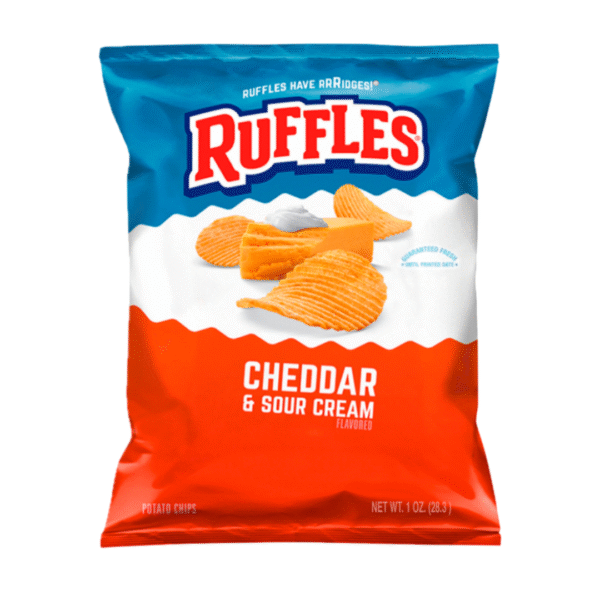 Papitas Fritas Sabor Queso Cheddar y Crema Agría - Ruffles (28.3g) Papitas Fritas Sabor Queso Cheddar y Crema Agría - Ruffles (28.3g)